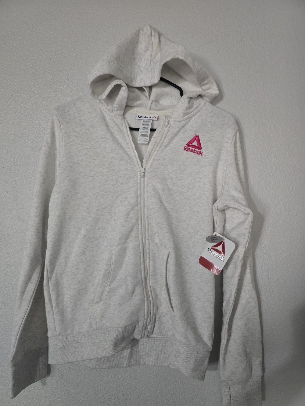 Reebok Girls' Light Gray Zip Hoodie with Pink Logo